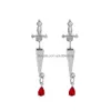 Stud Europe Fashion Jewelry Short Sword Orecchino Gothic Red Drop Blood Cross Orecchini Consegna Dhe1N