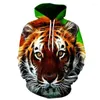 Felpe con cappuccio da uomo Felpa con cappuccio stampata in 3D Pullover con cappuccio animale Cool Tiger Uomo Donna Bambini Street Wear Felpa Abbigliamento nero