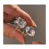 Wedding Rings Trendy Female Crystal Square Oval Ring Charm Gold Color Thin For Women Dainty Bride White Zircon Engagement Drop Deliv Dhv8S