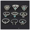 Band Rings Retro 9Pcs/ Set Sier Gold Boho Mermaid Tail Compass Gemstone Midi Finger Knuckle For Women Lady Jewelry Drop Delivery Ring Dh34C