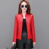 Women's Leather & Faux Red Jacket Pu Spring Autumn Slim Plus Cotton Ladies Coats Casual Long Sleeve Size Outerwear Female