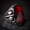 Pierścienie klastra męskie Pierścień Srebrny z owalnym czerwonym kamieniem cyrkonowym i motywem toporem wykonanym w Turcji Solid 925 Sterling