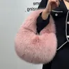 Moda macia de pelúcia meia lua sacos para mulheres designer fofo pele do falso senhora bolsas luxo pequena tote feminino bolsas inverno 2023