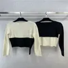 Kvinnors tröjor Designer 23SS FW Cashmere Knits Tops med brevpärlor Milan Runway Crop Top Shirt High End Bodycon Elasticity Pullover Tröja Outwear 9yhu