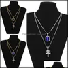 Collares colgantes Hombres S Egipcio Ankh Clave de la vida Conjunto de collar Bling Iced Out Cross Mini Gemstone Gold Sier Cadena para mujeres Hip Hop Dhzd6