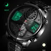 Montre-bracelets Men Watch Fashion Double affichage en cuir imperméable Sport Digital Quartz Wrists pour Menwristwatches