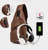 Cüzdan Moda Basit Sıradan Erkekler Omuz Çantası Sling Pack USB Şarj Sporları Crossbody Çanta