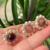 Anillos de boda elegantes perlas naturales de agua dulce para mujer joyería brazalete abierto alambre envuelto flor amatistas reales cristal rosa