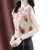 Women's Blouses National Style Retro Floral Simulation Silk Shirt Women's 2023 Summer Lotus Leaf Collar Fashion Thin Top Sexy Blouse