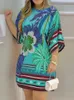 Платья для вечеринок Summer Fashion Beach Носить круглое шея с коротким рукавом мини -футболки платье тропическое принт наполовину повседневные