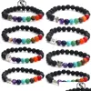 Beaded Strands Buddha Head Charm Lava Stone Beads Bracelets Natural Black Essential Oil Diffuser Bracelet Volcanic Rock Beaded Yoga Dhdhx