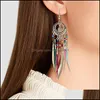 Dangle Chandelier Vintage Ethnic Rainbow Feather Earrings For Women Gold Long Chain Tassel Earring Wedding Jewelry Drop Delivery Dhmbc