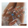 Cluster Rings Fashion Carve Antique Sier Midi Set For Women Turtle Crown Heart Lotus Knuckle Finger Female Bohemian Jewelry Gift Dro Otqx1