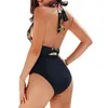 Costumi da bagno da donna Bikini da donna Stampa floreale Profondo scollo a V Allacciato All'americana Senza maniche Schienale imbottito Costume da bagno Costumi da bagno Monokini