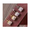 Dangle Chandelier Hip Hop 1 Pair Micro Fl Pavimed Rhinestone Zircon Cz Square Bling Pendientes de cobre helado Pendientes de cobre para hombres Judio Dh0y4