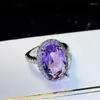 Bröllopsringar Utimtree Luxury Big Purple Oval Stone Ring Cubic Zircon for Women Fashion Engagement Proposal smycken