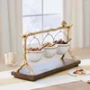 Tallrikar Gold-Oak Branch Snack Bowl Stand Christmas Rack med avtagbar korg Organiser Party Decorations Storage