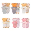 Yeni doğan rompers unisex 4pcs paket bebek erkek kızlar toptan bahar baskılı çocuk kıyafetleri o yaka bebek onesie