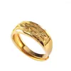 結婚指輪彫刻された中国のドラゴン銅リングバンド男性のための女性女性ワイドファッションゴールドジュエリー