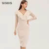 Casual Dresses High Waist Tight Party Dress 2023 Spring Sexy Thin Mesh Collar Lace V Type Ruffle Long Sleeve Women Elegant