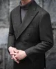 Herrenanzüge Blazer Winter Brauner Tweed-Anzug Formeller Geschäfts-Fischgräten-Zweireiher Spitzenrevers Mann Hochzeit Smoking Büro W