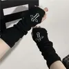 Коленные колодки готические хараджуку в стиле панк черный крест припечаток половина пальца длинная перчатка для девочки с рукавом без рукава перчатки для модной уличная одежда