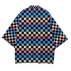 Vêtements ethniques couleur damier imprimé Kimono Cardigan hommes japonais traditionnel décontracté manteau ample pantalon vêtements asiatiques Harajuku