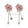 Dangle Chandelier Luxury Charm Clear Zircon Blossom Flower Earrings Long Tassel Earring Drop Delivery Jewelry Dhsut