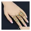 Anéis de banda Retro 9pcs/ conjunto Sier Gold Boho Sereia Tail Compass Gemstone Midi Finger Knuckle para mulheres Anel de entrega de joias de joias DH34C