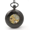 Pocket Watches Lucky Beetle Mens Black Half Skeleton Steampunk Watch Hand Wind Mechanical Reloj De Bolsillo