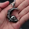 Pendant Necklaces Vintage Half Moon Necklace For Men Fashion Stainless Steel Gothic Skull Biker Punk Hip Hop Jewelry Gift WholesalePendant