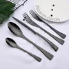 Conjuntos de utensílios de jantar 304 Aço inoxidável cozinha ocidental espelho de tabela preto conjunto de talheres preto 5 peças Dinner Flowware Spoon Fork