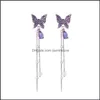 Dangle Lustre Mode Brillant Papillon Strass Boucles D'oreilles Femmes Élégant Longue Perle Gland Chaîne Pendentif Bijoux De Fête Pour Otyxb