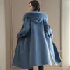 Trench feminina casacos femininos gola de pele de moda feminina jaqueta de lã Faux fêmea encapuzada coreana longa lã casaco de alta qualidade damas