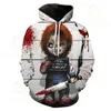 Męskie bluzy 2023 Halloween cosplay The Evil Good Guys Chucky 3D Costumes Bluz Bluzy płaszcz kurtki