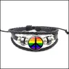 Charmarmband gay och lesbisk skyltarmband 18mm ingefära snap -knapp regnbåge cabochons glas flätat läderrep för kvinnor män juden otesr