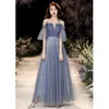 Ethnic Clothing Woman Blue Sparkly Beading Evening Dress Long A-Line Floor-Length Tulle Party Formal Gown
