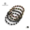 Beaded Strands High Quality 6mm Matte Black Nature Stone P￤rledarmband f￶r kvinnor M￤n elastisk Sier Gold Crystal Shiny Copper P￤rlor DHFQE