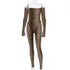 Women's Jumpsuits & Rompers Sexy Womens Bandage Jumpsuit Off Shoulder Long Sleeve Leopard Striped Evening Party Clothes