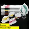 Table Napkin 10PCS Restaurant Cotton Cloth Napkins Strip Printed Pocket Handkerchief Wedding Party Decoration White