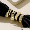 Bandringar Vintage Metal Golden Wide Twisted Crystal Knuckle Set For Women Men Simple Lock Sunflower Charms Joint Trend Smycken Drop DHP6E