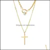 Pendant Necklaces Classic Hanging Long Chain Cross Necklace Titanium Steel High Quality Circle Jewelry Gift For Women Drop Delivery P Otg1E