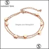 Cadena de eslabones de acero inoxidable de doble capa Love Heart Pulseras Brazaletes Charm Link Tobillo para mujer Moda Día de San Valentín Drop Deliver Dhwfj