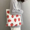 Bolsas de armazenamento dames aardbei gedrukt schoudertas heren canvas Tas groene boodschappentas grote capaciteit vouwen handtas