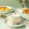 Plates Aesthetic Flower Plate Fruit Tray Cake Dessert Lunch Restaurant Sets Korean Pratos De Jantar Kitchen Storage GTJ50