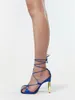Sandalet 2023 Yaz Yüksek topuklu dantel moda kare kafa yılan derisi desen seksi renkli yüksek topuklu ayakkabılar