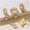 Bandringen Vintage Metal Golden Wide Twisted Crystal Knuckle Set voor vrouwen Men Simple Lock Sunflower Charms Joint Trend Sieraden Drop DHP6E