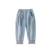 Jeans Autumn Baby Girls Flower Pants Design Elastic midja Leisure Denim Pencil Kids kläder 1-5 år