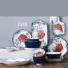 Plates Japanese Hand-painted Carp Underglaze Tableware Creative Personality Dish Plate Household Deep Rice Bowl Soup