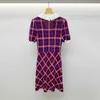 Casual Dresses Luxury Designers Clothes Korean Fashion Vintage Puff Sleeve Purple Plaid For Women 2023 Summer Sticked Vestidos Mujer